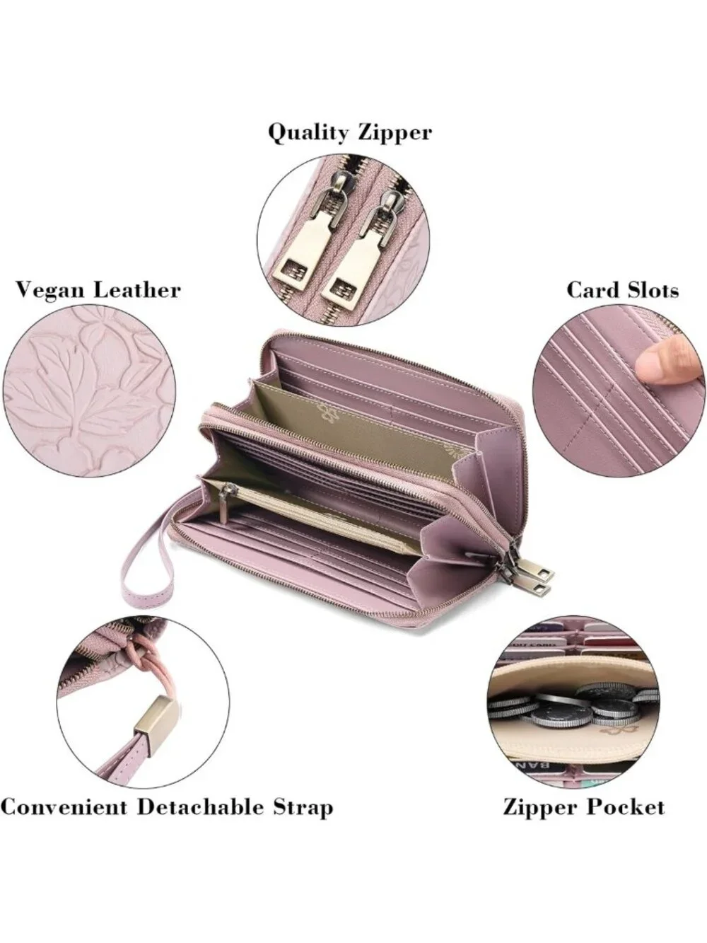 Stylish RFID Leather Wristlet Wallet for Women with Grip Strap - Secure & Chic